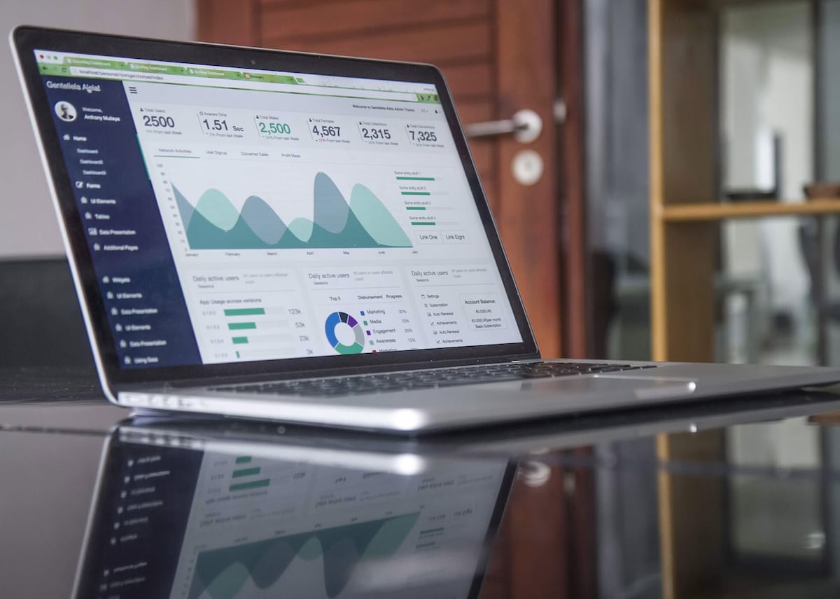 Small Business Website Services Website analytics and management dashboard displayed on a laptop.